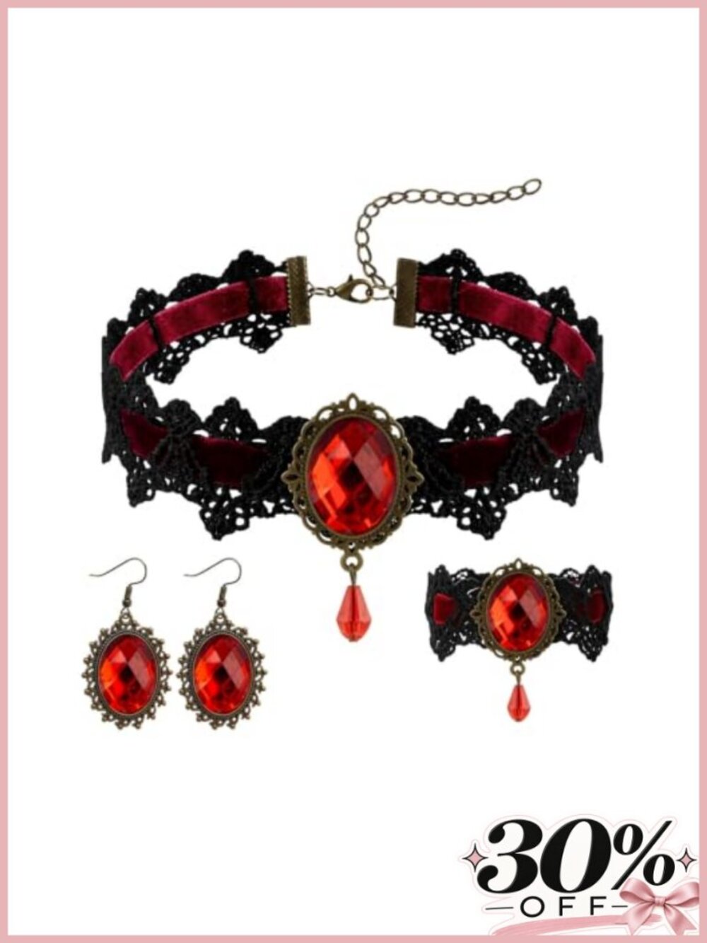 Gothic Lace Choker Necklace Earrings Set Costume Jewelry